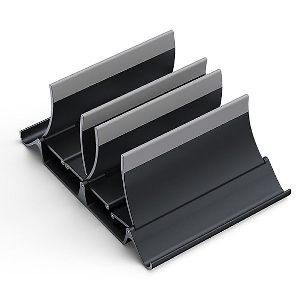 Vertikal bärbar datorstativ Telefon Tabletthållare Desktop Automatisk dubbel förvaringshylla Black