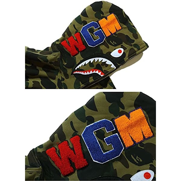 BAPE Shark Herr Luvtröja Camo Loose Zipper Shark Head WGM Jacket S Z H Mörkgrön 2XL