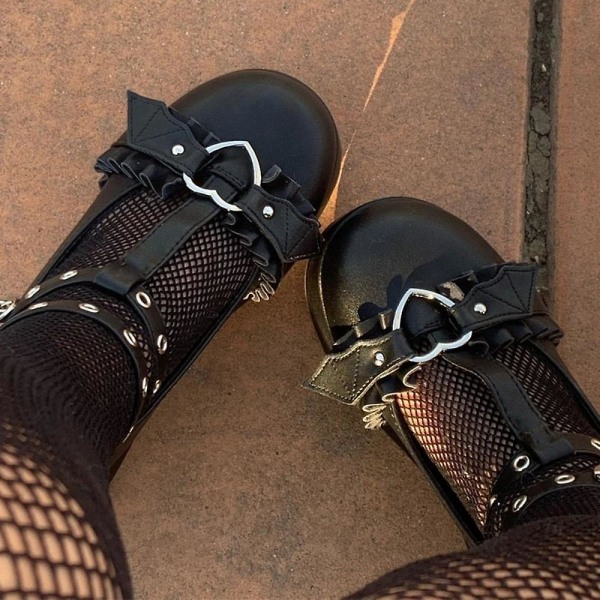 Suloinen Sydän Solki Kiilat Mary Jane Kengät Naiset Pinkki T-rem Chunky Platform Lolita Kengät Nainen Punk Gothic Cosplay Kengät 43 PINK-87 39