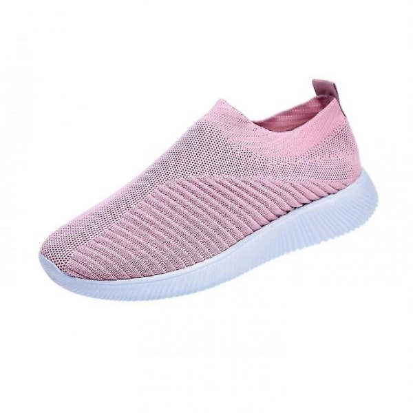 Dame-sneakers strikket mesh-slip-on-sko Åndbar Flat Pumps Casual Trainers W Pink 37