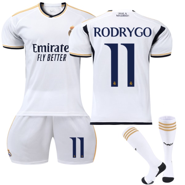 2023-2024 Real Madrid Hemma fotbollströja för barn nr 11 RODRYGO 8-9 Years
