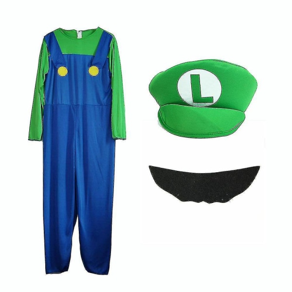 Super Mario Bros Unisex Voksen & Barn Cosplay Fancy Dress Outfit Kostume Men Luigi S