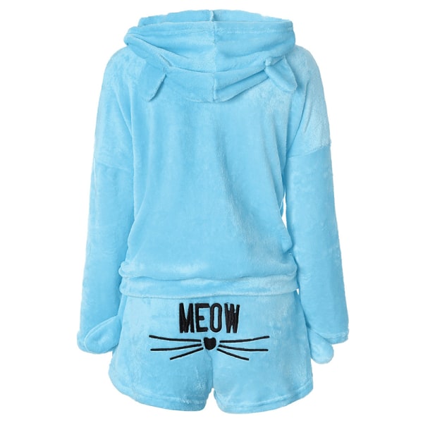 Kvinner fleece fluffy pyjamas nattøy nattøy sett Blue S