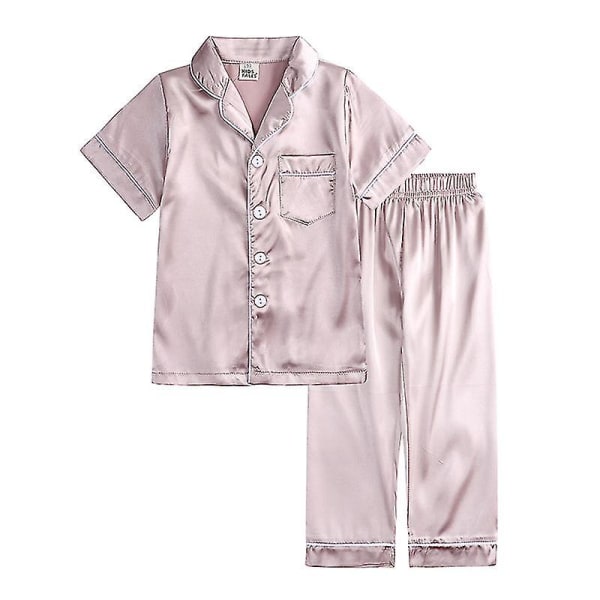 Satin Pyjamas Set för barn: Sovkläder med knappar och shorts Champagne Suit for height 120 to 130cm