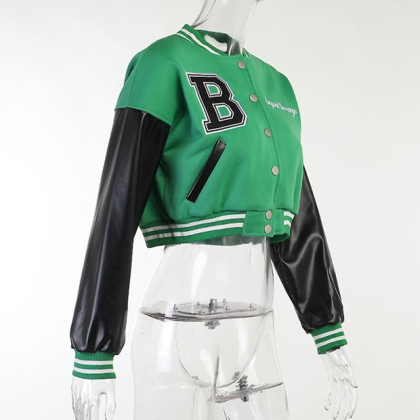 Kvinner Varsity Jakke Cropped Baseball Jakke Bomberjakker ode Streetwear W Green M