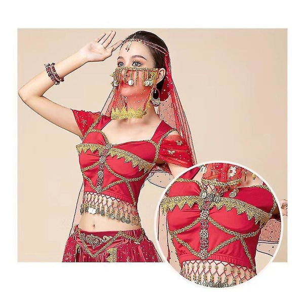 Prinsesse Jasmine Cosplay For Kvinner Indisk Magdans Arabisk Prinsesse Julekarneval Sett - Red 7pcs L