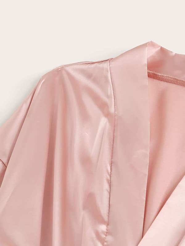 Damer 4 dele Satin Blomster Blonde Cami Top Underkläder Pyjamas Sæt med Robe W