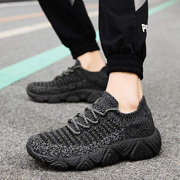 Sneakers til mænd i fluenet - Åndbare løbesko Mode sportssko 3A830 - Black 40