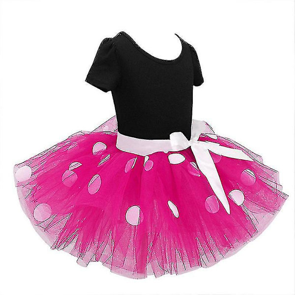 Barnflicka Minnie Mouse Polka Dot Födelsedagsfest Bow Tutu Tyllklänning Rose Red 12-18Months