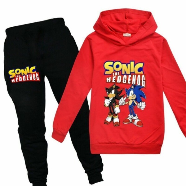 Dreng Pige Sonic The Hedgehog Hoodies Træningsoveraller Toppe+joggingbukser k red 140cm