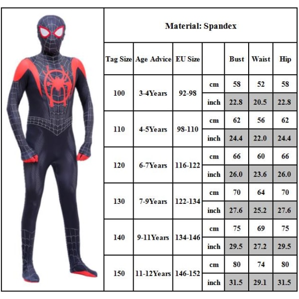 Lasten Spiderman Superhero Jumpsuit Bodysuit Cosplay Vaatteet Black 9-11 Years