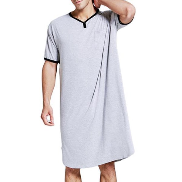 Herr kortärmade långa nattskjortor Nightdress Pyjamas inomhus W grey L