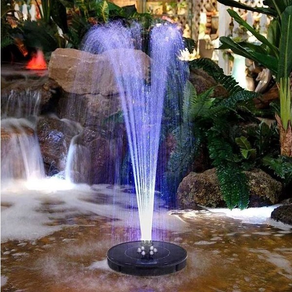Vattenfontän solcellsdriven 18 cm med färgglad LED-belysning -