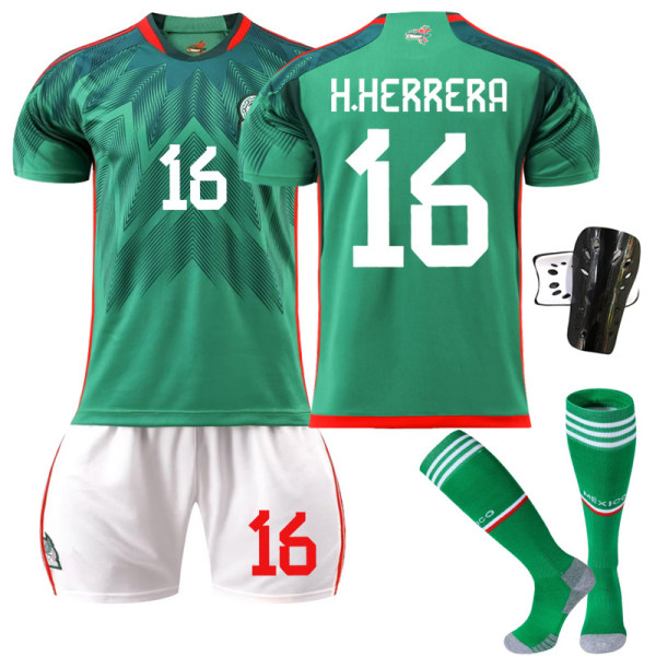 2223 Mexiko fotballdrakt fotballdrakt for barn H.Herrera nummer 16 med sokker beskyttelsesutstyr - 2xl