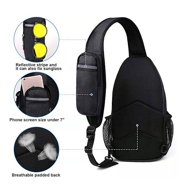 Crossbody Strap Rygsæk Sling Bag Rejse Vandring Brysttaske Rygsæk Mørk Sort Y