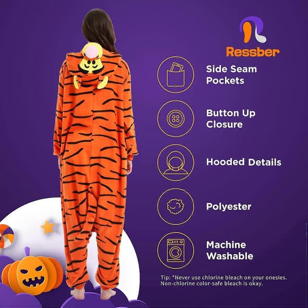 Unisex Vuxen Onesie Pyjamas Djur Heldräkt Halloween Kostym Jul Sovkläder Jumpsuit Tigger Tigger Medium