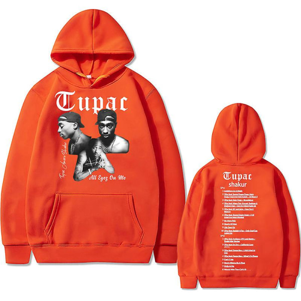 Rapper Tupac 2pac Hip Hop Hoodie Herrmode Luvtröjor Herr Kvinnor Oversized Pullover Man Svart Streetwear Man Vintage Sweatshirt Orange XL