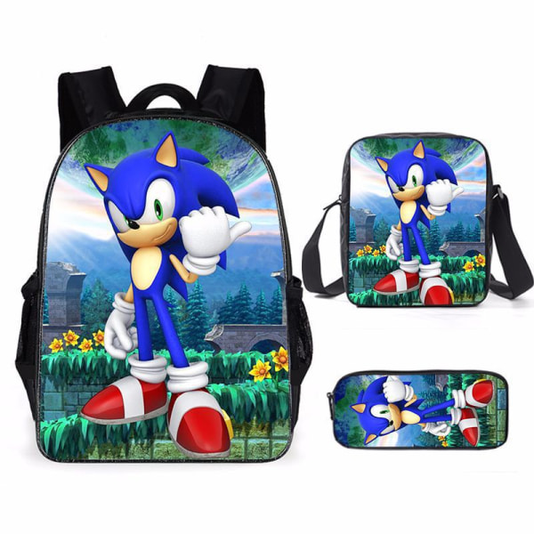 Ny Sonic børneskoletaske animeret 3d-printet rygsæk Sonic børne rygsæk i tre sæt Y #29