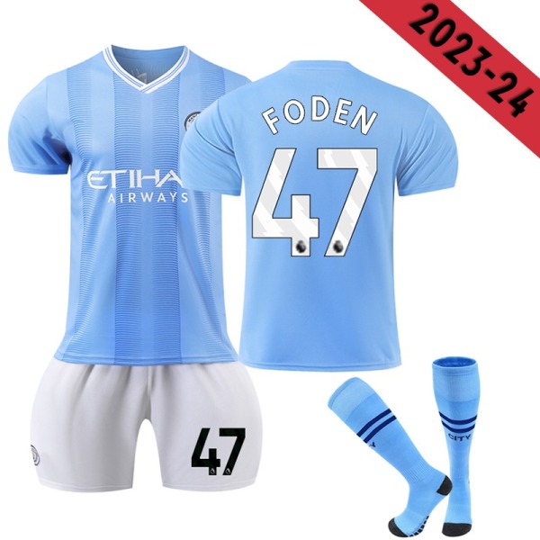 23-24 Manchester City Hjemme Børnefodboldtrøje nr 47 FODEN v 8-9 Years