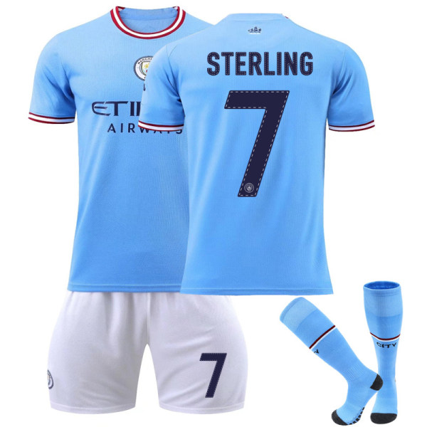 22/23 Manchester City Hemma Barn Fotbollströja Träningsdräkter STERLING 7 Kids 28(150-160CM)