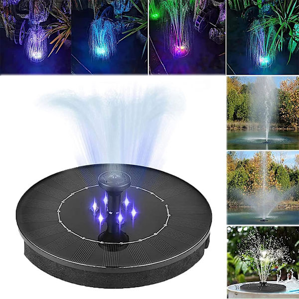 Solcelledrevet fontene 18 cm med fargerik LED-belysning -