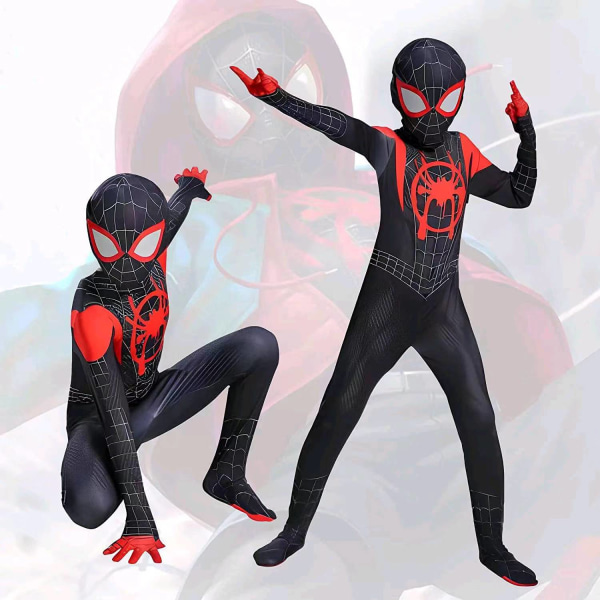 Kids Miles Morales kostyme Spider-Man Cosplay Halloween-sett black 150cm