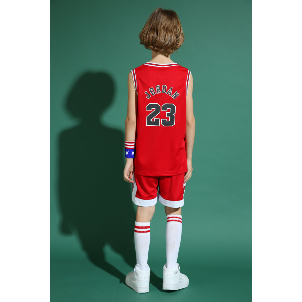 Michael Jordan No.23 Baskettröja Set Bulls Uniform för barn tonåringar W Red M (130-140CM)