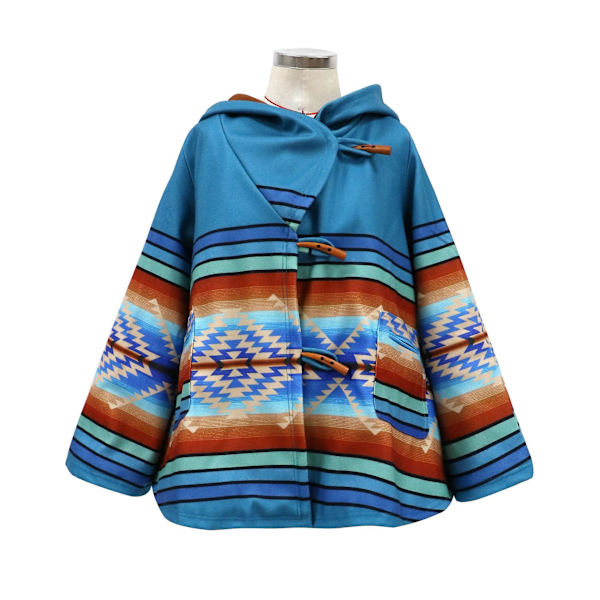 Kvinnor Långärmad Hooded Overcoat Färgad utskrift Loose Coat Wrap M