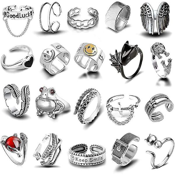 Åbne ringe Frog Leaf Chain Justerbar Ring Til Kvinder Mænd Piger Punk Vintage Gothic Stapelbar Ring Sæt