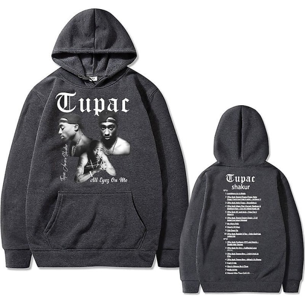 Rapper Tupac 2pac Hip Hop Hoodie Herrmode Luvtröjor Herr Kvinnor Oversized Pullover Man Svart Streetwear Man Vintage Sweatshirt dark grey XL