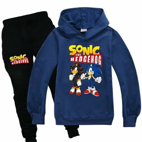 Dreng Pige Sonic The Hedgehog Hoodies Træningsoveraller Toppe+joggingbukser k Royal blue 150cm