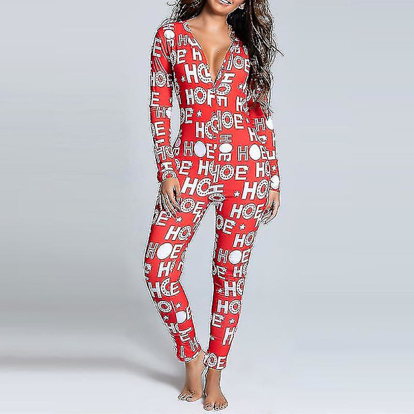 Kvinnor Animal Pyjamas One Piece Christmas Bodysuit Jumpsuit ångärmad nattkläder W Letters L