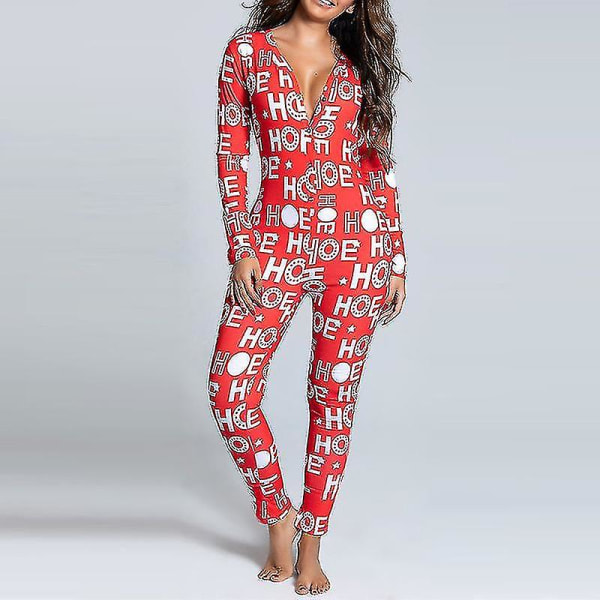 Kvinnor Animal Pyjamas One Piece Christmas Bodysuit Jumpsuit Långärmad nattkläder W Letters M