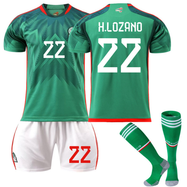 22-23 New Season Mexico Home Soccer Jersey Training Suit W H.LOZANO 22 Kids 24(130-140CM)