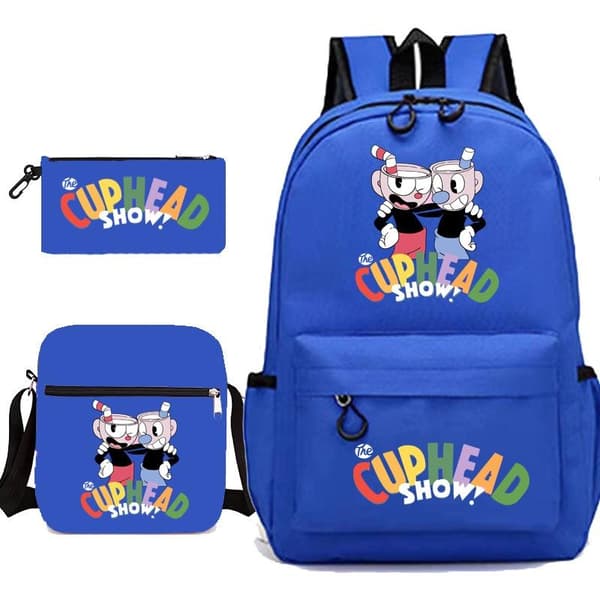 Cuphead ryggsäck pennskrin axelväska pack (3st) yz grön