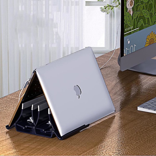 Vertikal bærbar computerstativ Telefon Tablet-holder Desktop Automatisk dobbelt opbevaringshylde Black