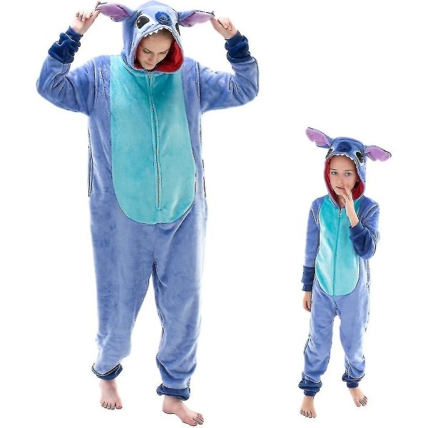 Snug Fit Unisex Voksne Onesie Pyjamas, Flannel Cosplay Dyr One Piece Halloween Kostume Nattøj Hjemmetøj Q BlueStitch 105cm