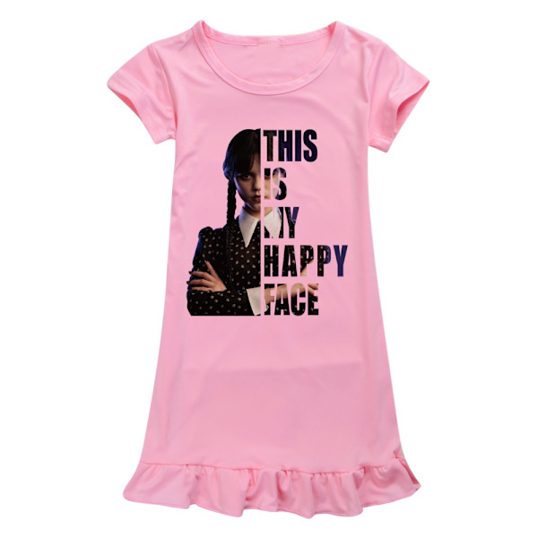 Onsdag Addams Kid Girl Ruffle Nightie Pyjamas Dress Nattkläder pink 140cm