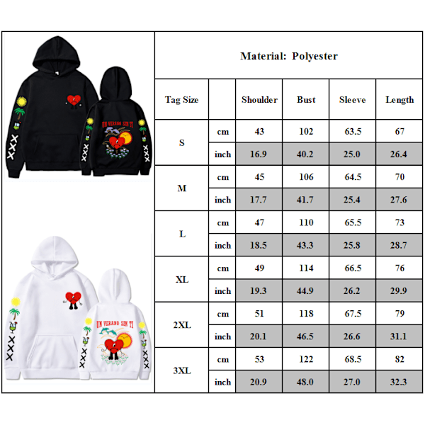 Ny album Bunny Merch Bad un verano sin ti Hoodie Coat Herre Dame - White XL