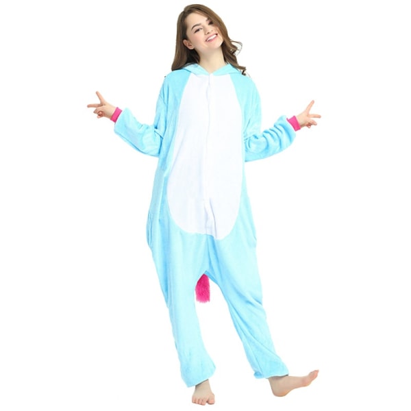 Unisex voksen Onesie pyjamas plysj en bit blue M