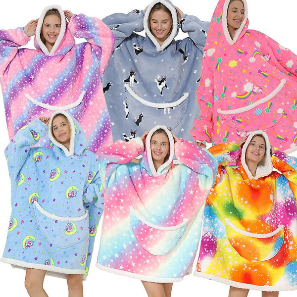 Oversized sweatshirt med hettegenser Mjuk varm k Rainbow