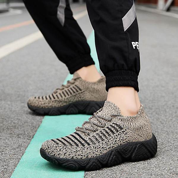 Sneakers til mænd i flugvævet - Åndbare løbesko - Mode sportsko 3A830 - Khaki 42