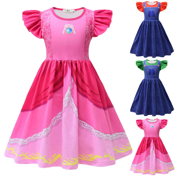 Barn Flickor Princess Peach & Super Bros Short Dress Summer Fancy Cosplay kostym Pink 4-5 Years