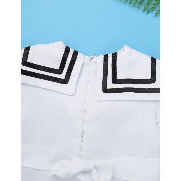 Iefiel Barn Jenter Sailor Uniform Cosplay Kostyme Skolekor Nyhet Fest Performance Dansekjole med Hatt Strømper Sett Black  White 160cm