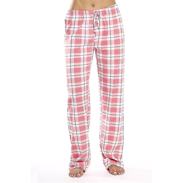 Pyjamasbyxor för kvinnor med fickor, mjuka flanellrutiga pyjamasbyxor för kvinnor pink XL