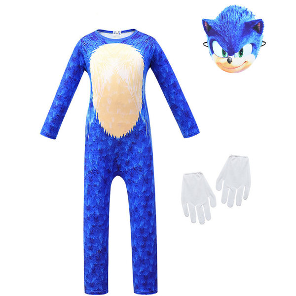 Sonic The Hedgehog Cosplay-asu lapsille, pojille ja tytöille W Jumpsuit + Mask + Handskar 9-10 år = EU 134-140