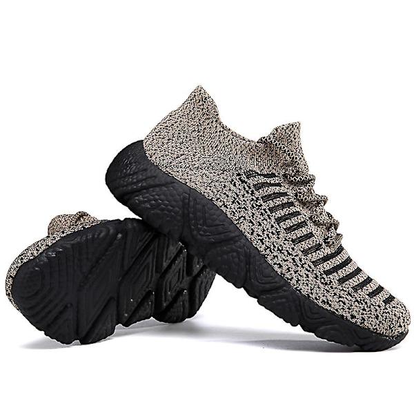 Sneakers til mænd i flugvævet - Åndbare løbesko - Mode sportsko 3A830 - Khaki 42