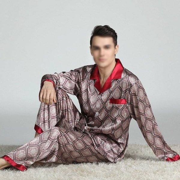 Herra Pyjamasetti T-paita Lounge Housut Alaosa Yöasu Puku Pjs Claret XL