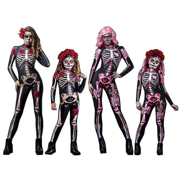Kvinder Halloween Skelet Ben Ramme Jumpsuit Bodysuit Cosplay Fest kostume - Black 2XL
