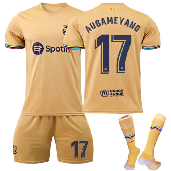 Barcelona ude nr 17 Aubameyang nr 8 Pedri Jersey Sæt #17 4-5Y